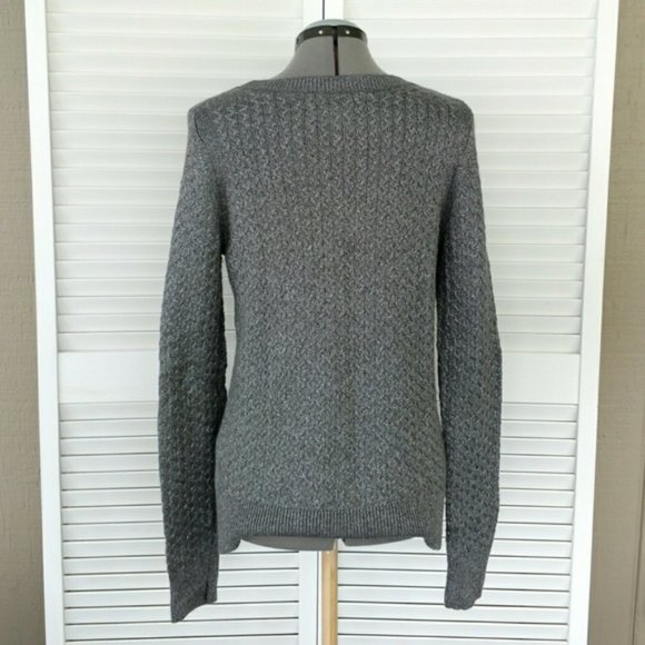 Loft gray knit metallic cross stitch sweater Med - Picture 4 of 9